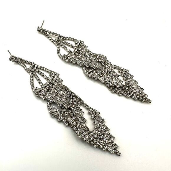 Long rhinestone triple layer statement earrings - Picture 2 of 10